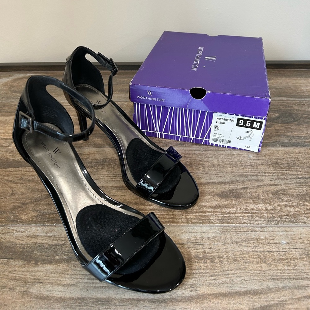 Worthington Black Women's Bristol Sandals Heels Size 9.5 w/ non slip pads & box